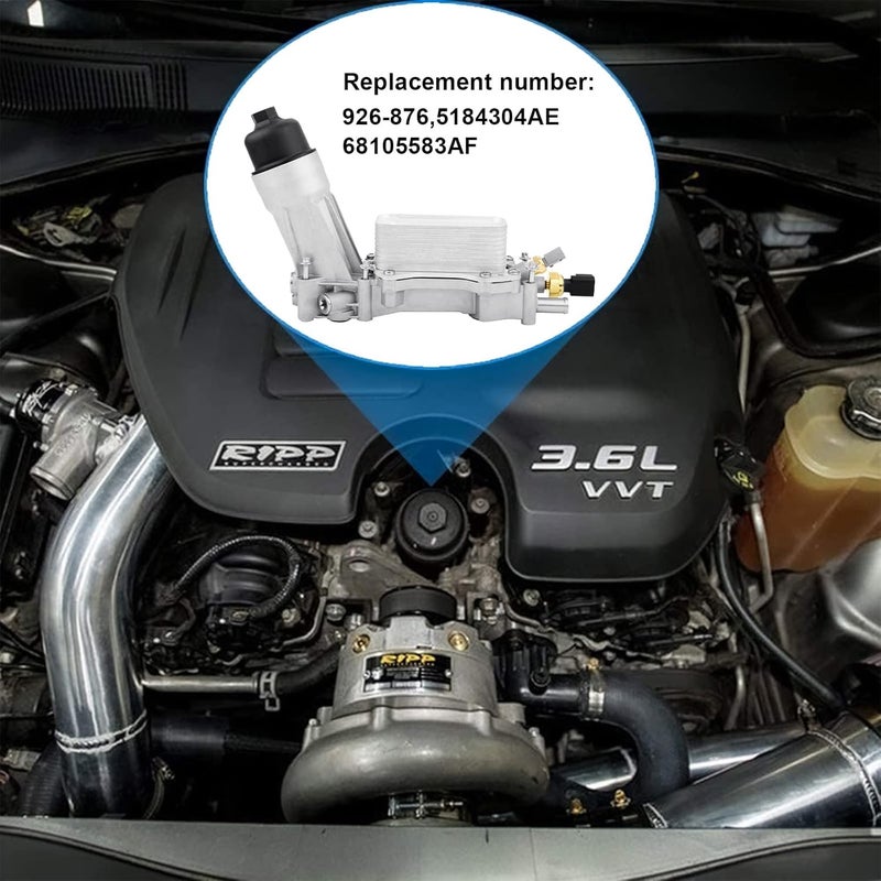 ONER 926-876 926-959 محول مبرد زيت المحرك وغطاء فلتر الزيت من الألمنيوم، متوافق مع 2011-2016 كرايسلر 200 300، دودج تشارجر، جراند شيروكي، رانجلر 3.6L V6 محرك، بديل# 68105583AF - Image 3